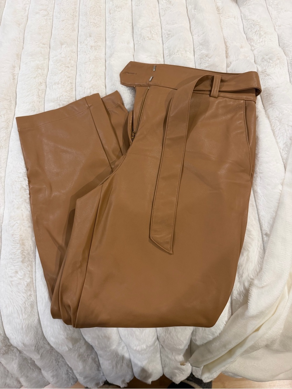 Women Brown Faux Leather Belted Pants